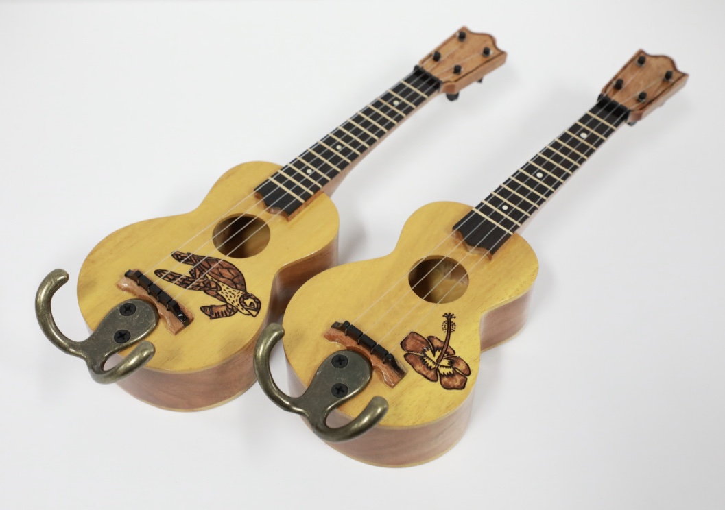 Wood ukulele with metal hook